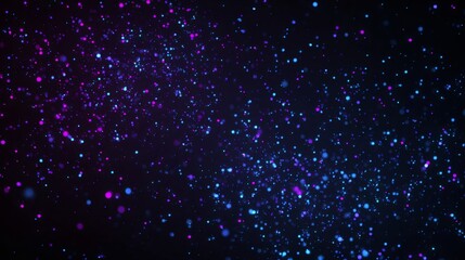 Blue and magenta glowing particles on dark background. Abstract digital dust or bokeh effect for special occasion.