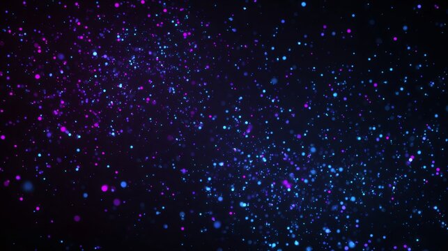 Blue and magenta glowing particles on dark background. Abstract digital dust or bokeh effect for special occasion.