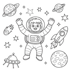 Space Explorer Kid Cartoon Coloring Page