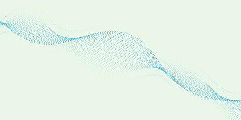 Asbtract smooth blue wave stroke lines on soft green background. Technology lines effect. Mesh presentation.