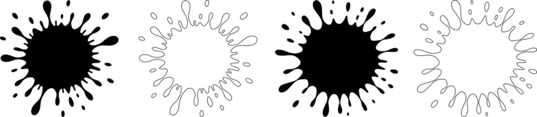 Bold Ink Splatter Bundle | Grunge Liquid Paint Drops Vector Set | Editable Outline and Solid Splash Shapes for Stickers Shirts Crafts
