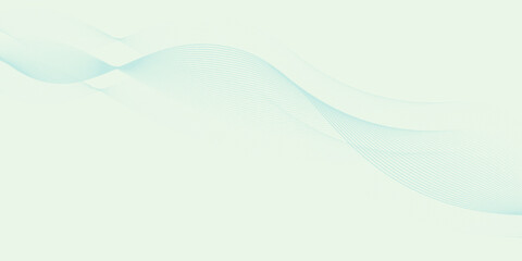 Smooth blue wave lines on soft green color abstract background. Dynamic flow lines.