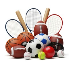 Collection of sports equipment isolated on white background