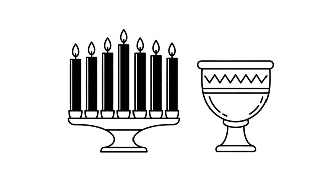 Symbolic menorah and chalice representing religious observance and tradition