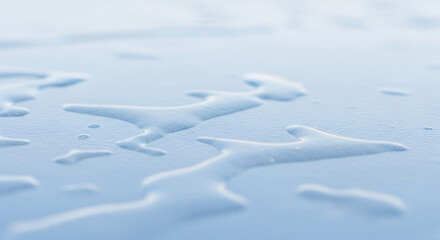 Closeup of water droplets on a pale blue surface