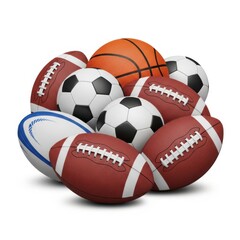 Collection of various sports balls isolated on white background