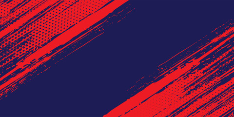 Abstract red grunge with halftone on blue background. Vector dots glitter or halftone effect. Modern grunge sport style.