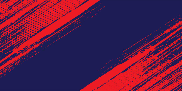 Abstract red grunge with halftone on blue background. Vector dots glitter or halftone effect. Modern grunge sport style.