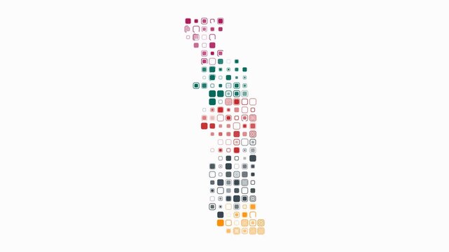 Togo animated country shape. Pulsating colored dots on the map of the country. Large size rounded square blocks. Digital style Togo map on white background. Creative animation video.