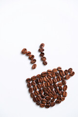 Cup of coffee icon from beans isolated on white background