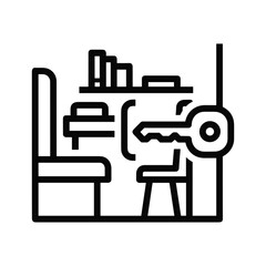 Home interior with furniture and key icon representing property access, security, living space, and real estate concept