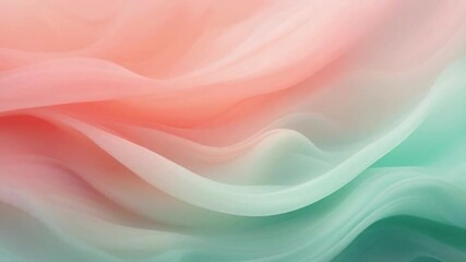Flowing abstract waves of soft coral pink and pale aqua color gradients - Powered by Adobe