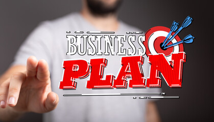 Business plan concept representing target achievement, success and goal oriented mindset. Person reaching towards a success, target, planning, s