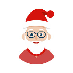 Friendly cartoon santa claus character with glasses and white beard isolated on transparent background