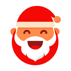 Happy santa claus face icon with red hat and white beard isolated on transparent background