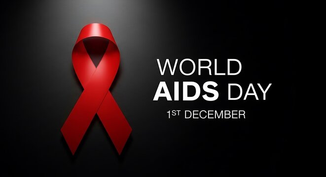 World aids day red ribbon symbol on black background