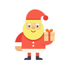 Cute cartoon santa claus holding a christmas gift isolated on transparent background