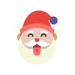 Cute cartoon santa claus face with tongue sticking out isolated on transparent background