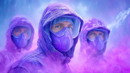 Factory Hazard Assessment, A factory scene depicting workers using gas detectors to manage a gas leak, highlighting safety and industrial precautions in the workplace.