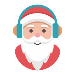 Cartoon illustration of santa claus wearing headphones and a red hat isolated on transparent background