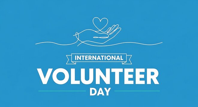 International volunteer day graphic with hand and heart