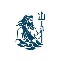 God Poseidon Trident Logo Illustration
