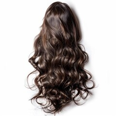 Fototapeta premium Natural brown wavy hair on white background, ideal for beauty and hair care products