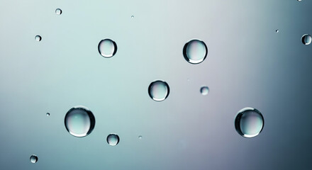 Closeup of water droplets on a clear surface with a bluegreen gradient