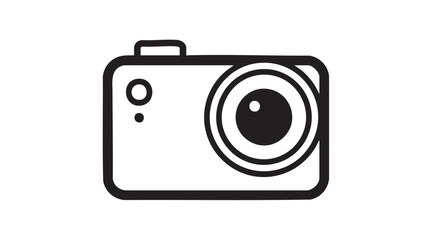Minimalist black outline icon of a contemporary digital camera, symbolizing photography, picture-taking, and visual content creation, ideal for interface design and graphic elements