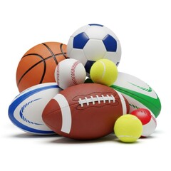 Collection of various sports balls isolated on white background