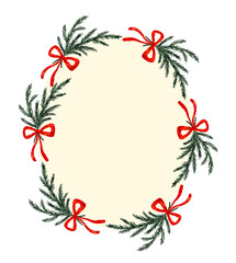Fototapeta premium Christmas circle wreath frame with copy space, clip art.