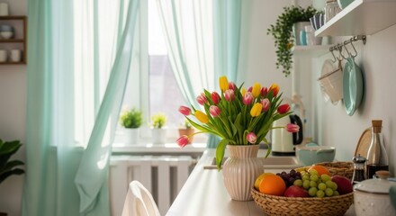 Spring Tulips in Sunny Kitchen a Morning of Freshness and Beauty