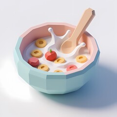 Low Poly Clay Model Breakfast Cereal Isometric Top View.