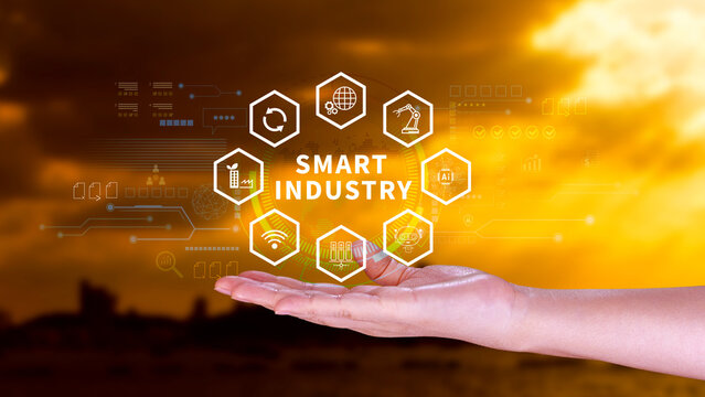 Smart industry, automation and optimisation concept on virtual. Business and modern technology concept, Future of manufacturing innovation. not ai