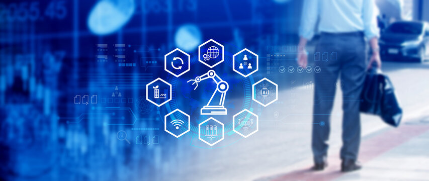 Smart industry, automation and optimisation concept on virtual. Business and modern technology concept, Future of manufacturing innovation. not ai