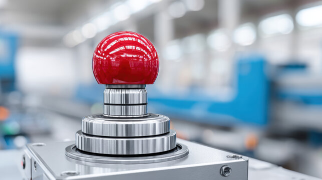 Factory Hazard Assessment, A press machine accident involving an emergency stop button, showcasing safety protocols and machinery operation in an industrial setting.