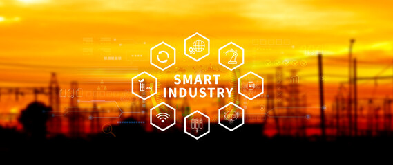 Smart industry, automation and optimisation concept on virtual. Business and modern technology concept, Future of manufacturing innovation. not ai