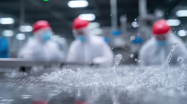 Factory Hazard Assessment, A wet floor in a production area highlights safety concerns due to the absence of warning signs, emphasizing workplace hazards.