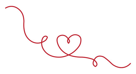 Elegant red string flows into a beautiful heart shape, perfect for romantic designs or Valentine's Day promotions, expressing love and connection