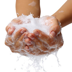 Fototapeta premium Hands covered in soap bubbles isolated on a transparent background