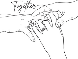 Hands together vector illustration line art drawing friendship caring support love