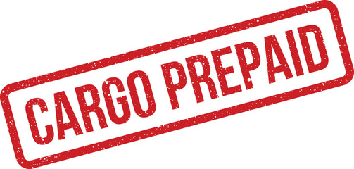 A prominent red rectangular rubber stamp mark displaying the grunge text CARGO PREPAID on a clear white surface