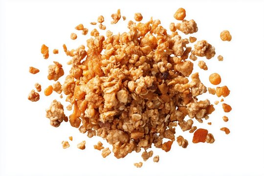 Golden Granola Cluster on White Background