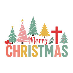 Naklejka premium Merry christmas christian holiday trees and cross isolated on transparent background