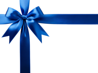  Blue gift bow and ribbon for present wrapping. Isolated on transparent background