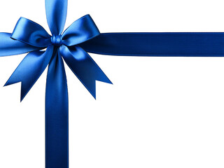  Blue gift bow and ribbon for present wrapping. Isolated on transparent background