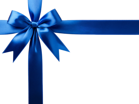  Blue gift bow and ribbon for present wrapping. Isolated on transparent background - Powered by Adobe