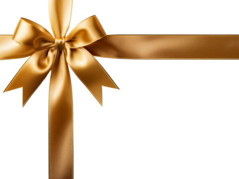 gold gift bow and ribbon Isolated on transparent background