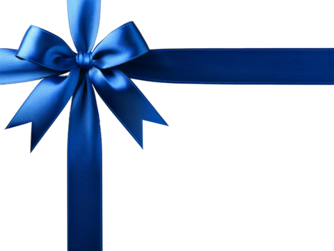  Blue gift bow and ribbon for present wrapping. Isolated on transparent background