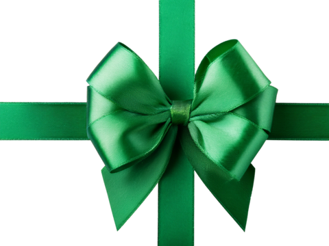 Green gift bow and ribbon for present wrapping. Isolated on transparent background - Powered by Adobe
